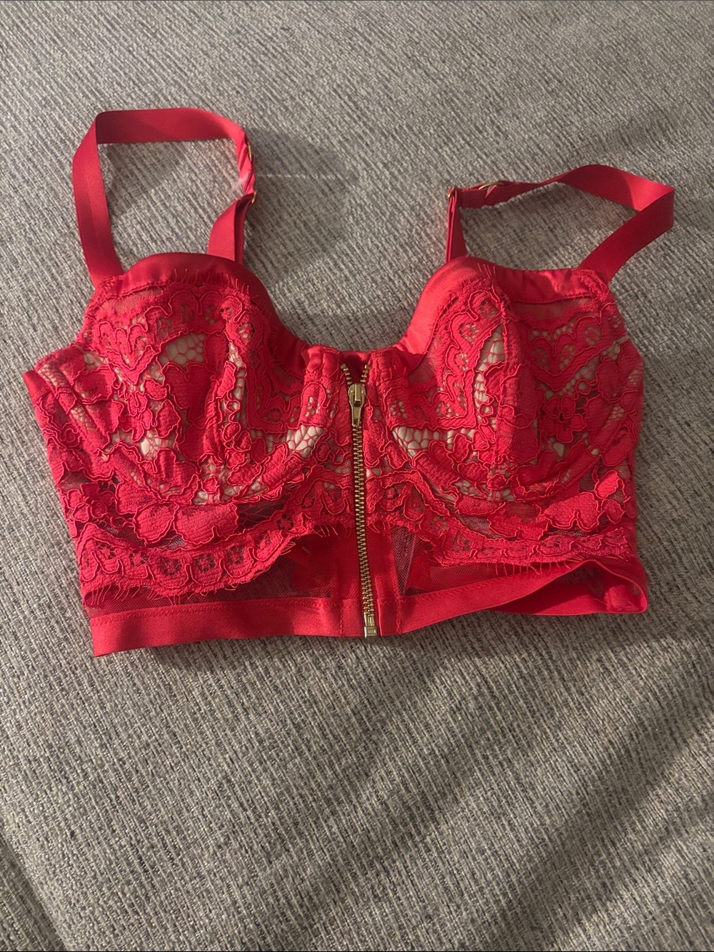 Victoria's Secret Red Lace Zip-Front Bustier Bralette